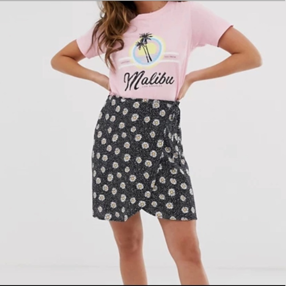 asos new look daisy print wrap skirt